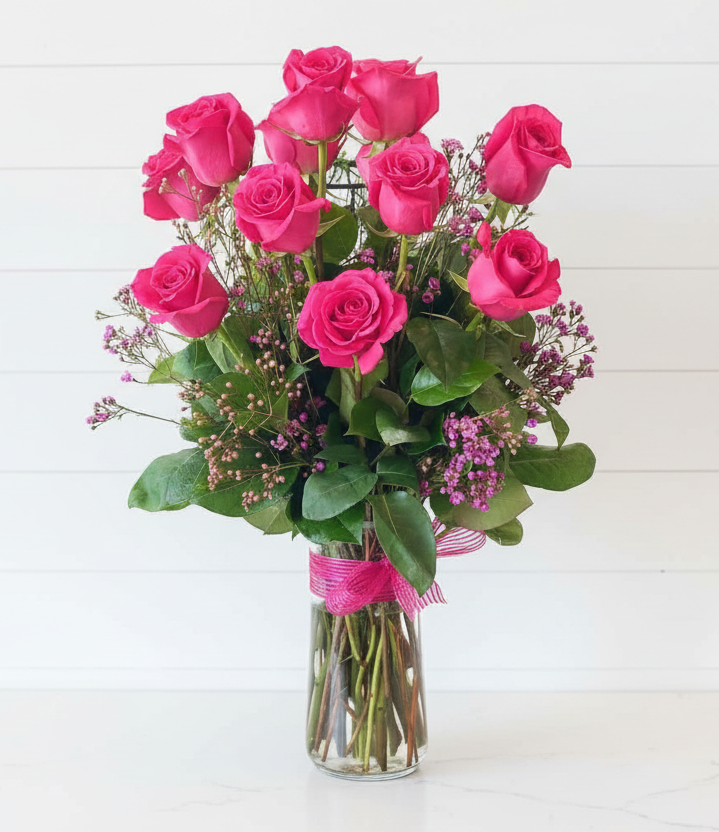 Hot Pink Roses Dozen