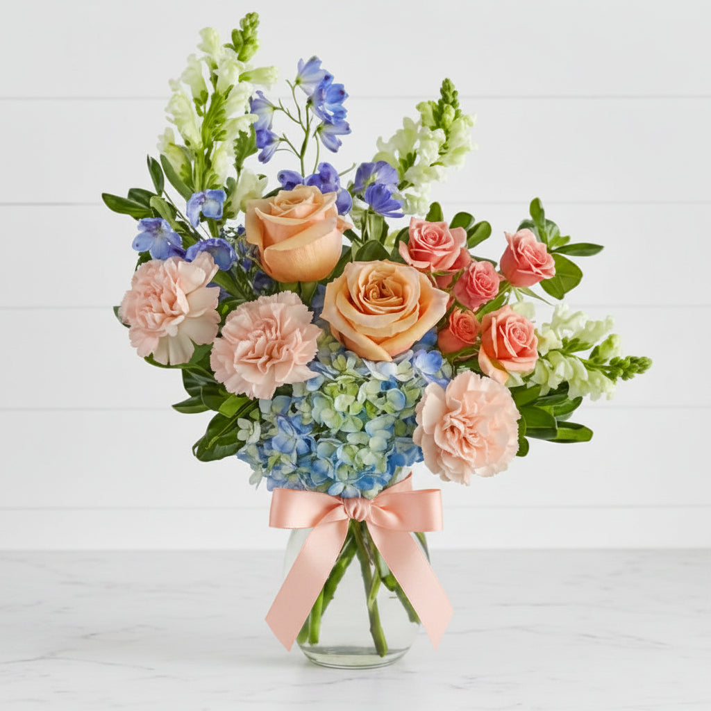 Peach blue floral vase