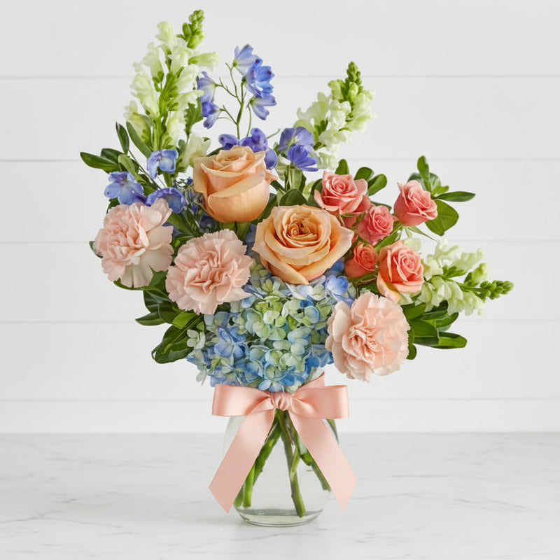 Peach blue floral vase