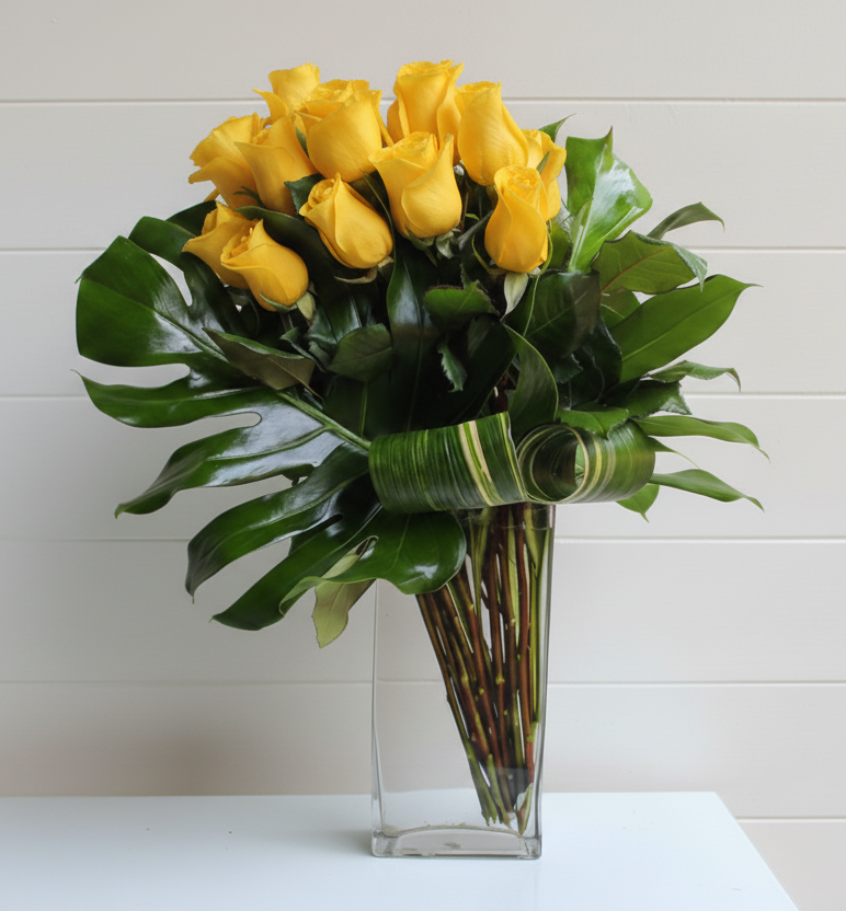 Modern dozen yellow roses design 