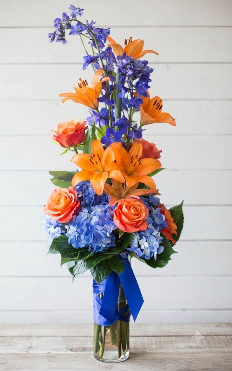 Blue orange floral arrangement 